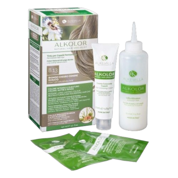 Натурална боя за коса 8.13 СВЕТЛО ПЕПЕЛНО ЗЛАТИСТО РУСО Alkemilla