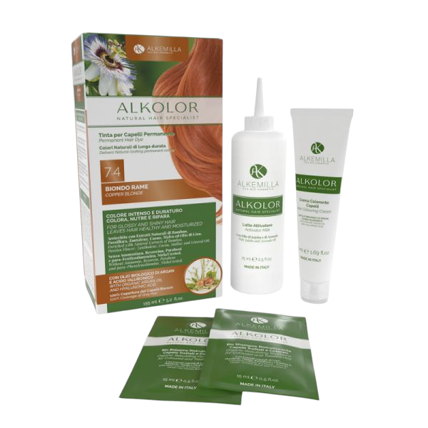 Натурална боя за коса 7.4 МЕДНО РУСО С ОРАНЖЕВ ОТТЕНЪК Alkemilla |