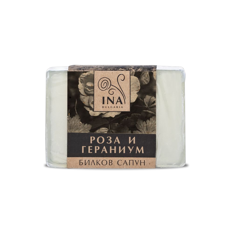 Натурален Билков сапун с масло от Роза Дамасцена, Гераниум и Поморийска луга INA Essentials |